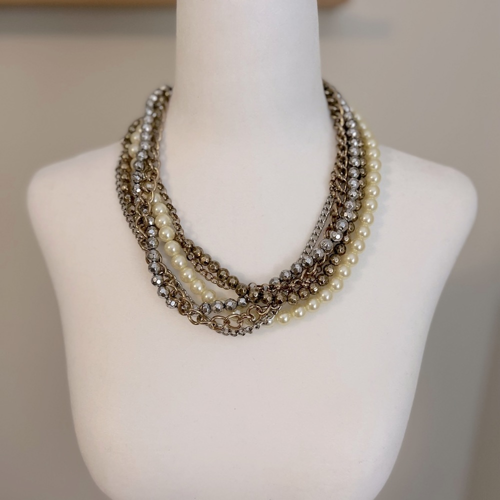 Pearl, Chain, and Beaded Multi-strand Necklace